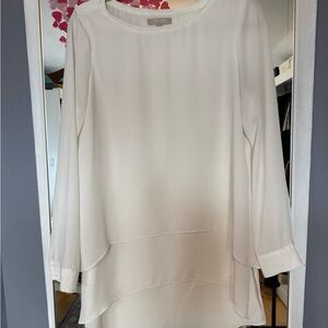 Joan Vass White Tiered Flowy Blouse